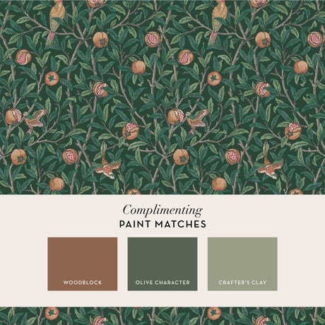 William Morris at Home Bird & Pomegranate Deep Green Wallpaper
