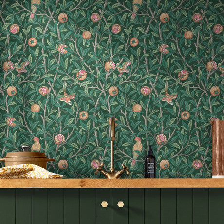 William Morris at Home Bird & Pomegranate Deep Green Wallpaper