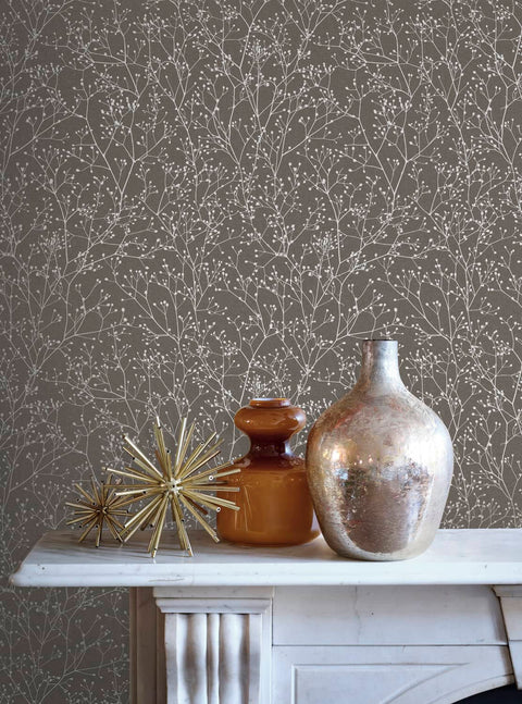 Clarissa Hulse Gypsophila Mocha & Silver Wallpaper