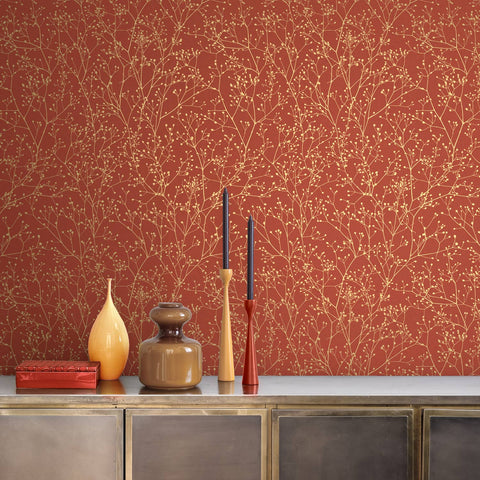 Clarissa Hulse Gypsophila Paprika & Gold Wallpaper