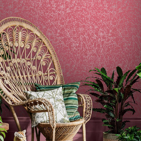 Clarissa Hulse Gypsophila Raspberry & Silver Wallpaper