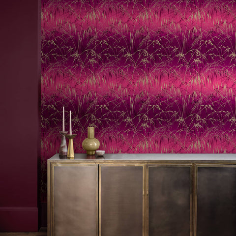 Clarissa Hulse Meadow Grass Damson & Soft Gold Wallpaper