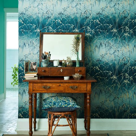 Clarissa Hulse Meadow Grass Teal & Soft Gold Wallpaper