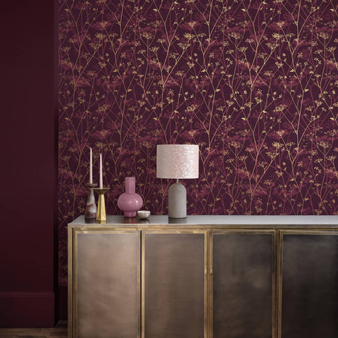 Clarissa Hulse Wild Chervil Damson & Gold Wallpaper