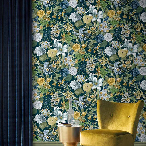 Graham & Brown Wallpaper Glasshouse Flora Blue