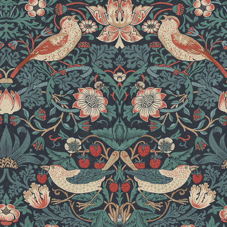 William Morris at Home Strawberry Thief Deep Blue Wallpaper