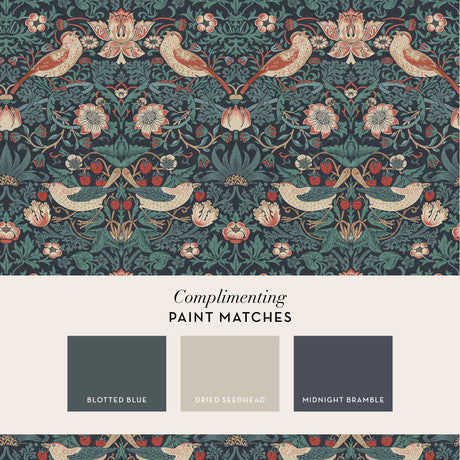 William Morris at Home Strawberry Thief Deep Blue Wallpaper