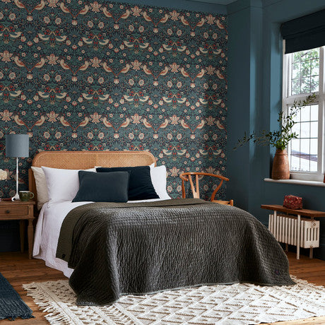 William Morris at Home Strawberry Thief Deep Blue Wallpaper