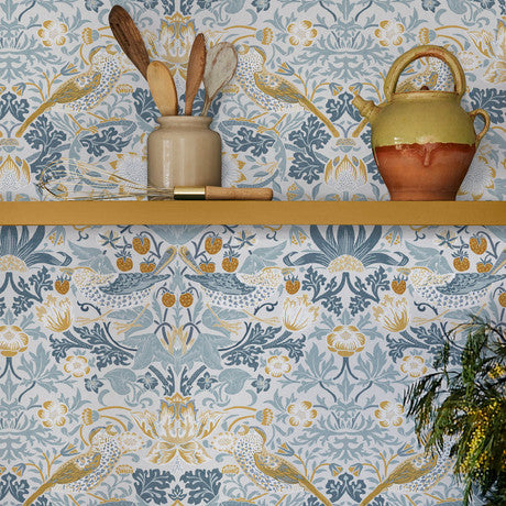 William Morris at Home Strawberry Thief Deep Blue Wallpaper