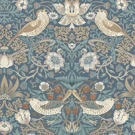 William Morris at Home Strawberry Thief Deep Blue Wallpaper