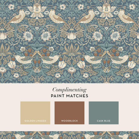 William Morris at Home Strawberry Thief Deep Blue Wallpaper