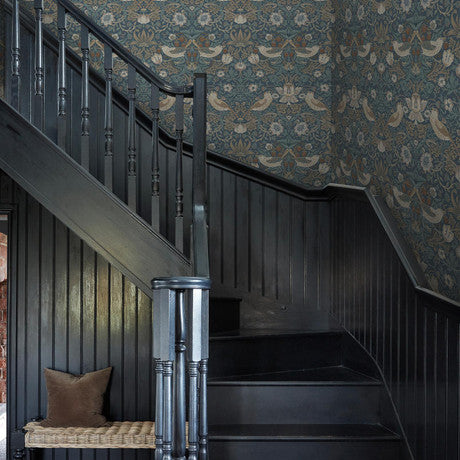 William Morris at Home Strawberry Thief Deep Blue Wallpaper