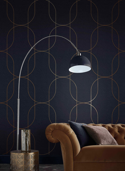 Graham & Brown Wallpaper Palais Navy & Copper